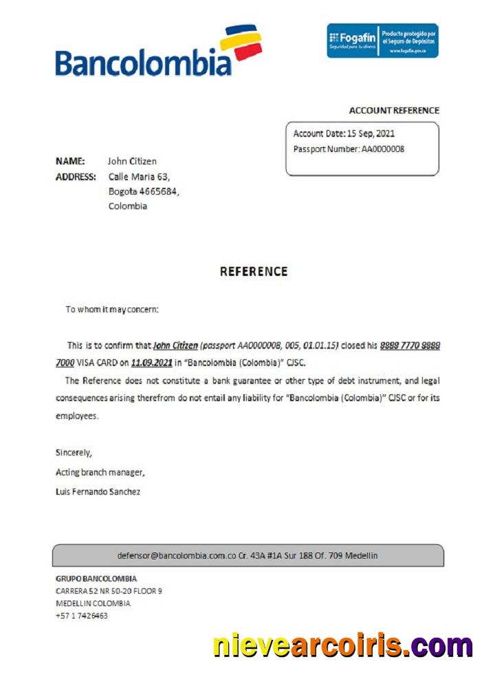 Colombia Bancolombia closure reference
